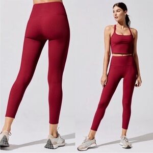 Carbon38 Ribbed Leggings 7/8 Dark Red Medium